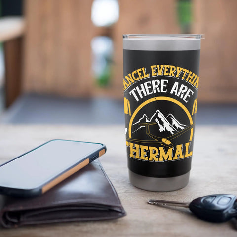 Insulated Stainless Steel Tumbler For Glider And Sailplane Pilots, Soaring Aviation Enthusiast Gift, on table with phone