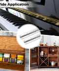 Four Stainless Steel Piano Hinges With Holes And Screws, 15.7 Inch By 2 Inch, 0.06 Inch Thick, shown on various wood furniture