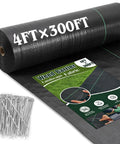 Heavy Duty Weed Barrier Landscape Fabric 4Ft Wide 300Ft Long With 120 U Shaped Securing Pegs Woven Ground Cover for gardening