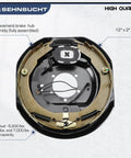 Heavy Duty Trailer Electric Brakes 12 By 2 Inch Brake Assembly Set For 5200 To 7000 Lb Axles fully assembled drum brake hub view.