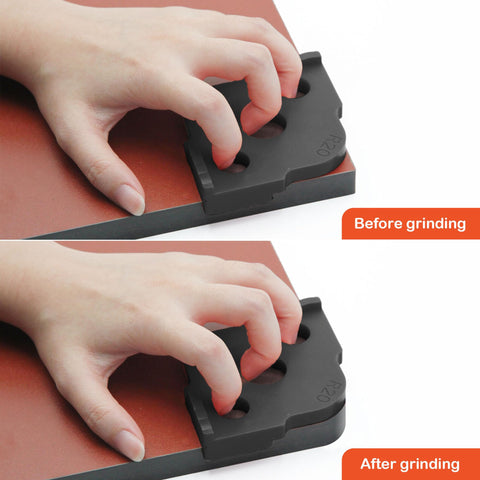 Knockout Corner Radius Router Template Kit Packing R5 Through R40 rounded edge guide used before and after grinding on wood.