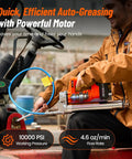 Person using Electric Grease Gun With 10,000 PSI High Pressure, 4.6 Oz Per Minute Flow, Battery Powered with Two 4.0Ah Batteries