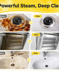 Before and after deep cleaning using Odsd Handheld Steam Cleaner With 3 Level Steam Control for kitchen appliances.