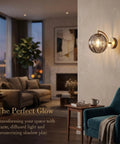 Mid‑Century Modern Globe Glass Wall Sconce with Wine Red Hand‑Blown Glass illuminating a cozy living space.