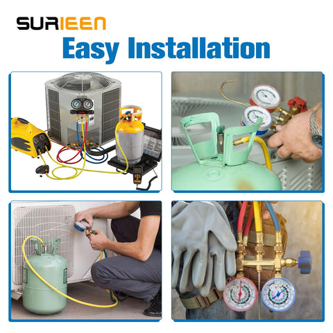 HVAC system installation with 60 Inch Refrigerant Charging Hose With Ball Valves For R410A R134A R22 R12 R502 R404
