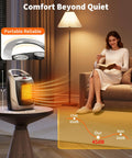 Portable Electric Space Heater With 1500W And 750W Modes, 2 In 1 Ceramic Desk Heater And Quiet Fan, used in a cozy living room.