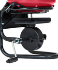 Pro Grade Chest Mount Hand Crank Spreader With Even Spread Technology 40 Lb Hopper focus on crank mechanism and hopper base