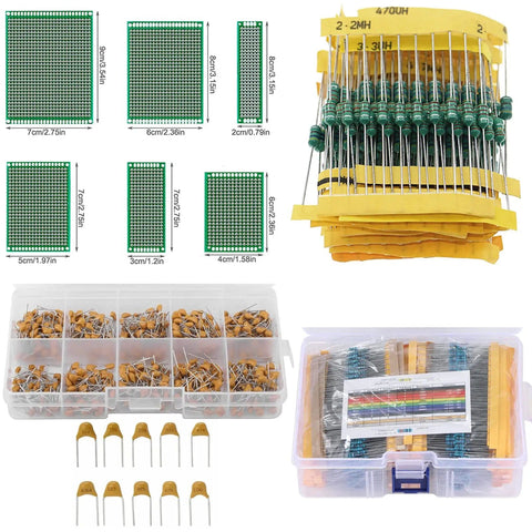 2830 Piece All In One DIY Electronics Components Kit Packed With Resistors Inductors Capacitors LEDs Triodes PCBs Potentiometers Jumper Wires And Tact Switches For UNO2560 Arduino Projects including PCBs and resistors