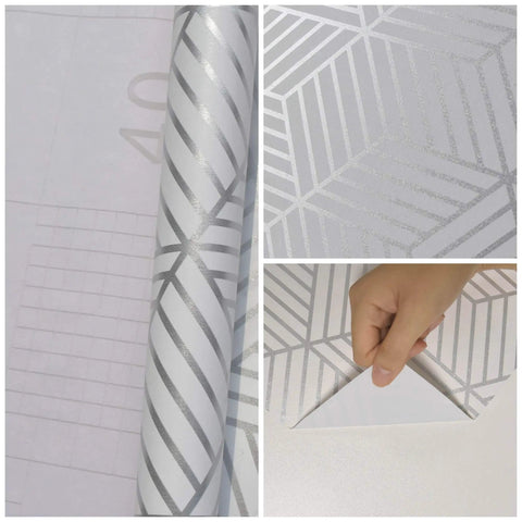 White And Silver Peel And Stick Wallpaper Modern Geometric Hexagon Pattern 17.7 In By 393 In Self Adhesive Removable Wall Covering