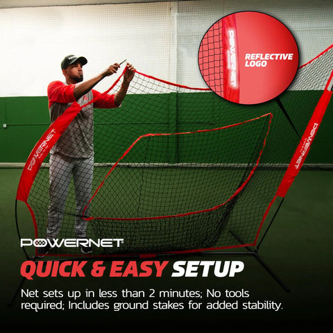 7 By 7 Foot Baseball And Softball Practice Net For Backyard Batting And Pitching Portable Red Bow Frame Net With Ground Stakes