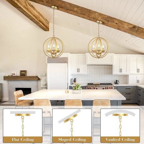Gold Orb Pendant Light Chandelier Modern Three Light Globe Hanging Fixture For Dining Room Kitchen Bedroom Bathroom And Entryway Dope Contemporary Globe Lighting over kitchen island.