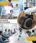Roll Smooth Two Inch Office Chair Wheels Replacement For Ikea Chairs With 10 Mm Stem And 7/8 Inch Length Heavy Duty Swivel Casters Silent Glide in office setting.