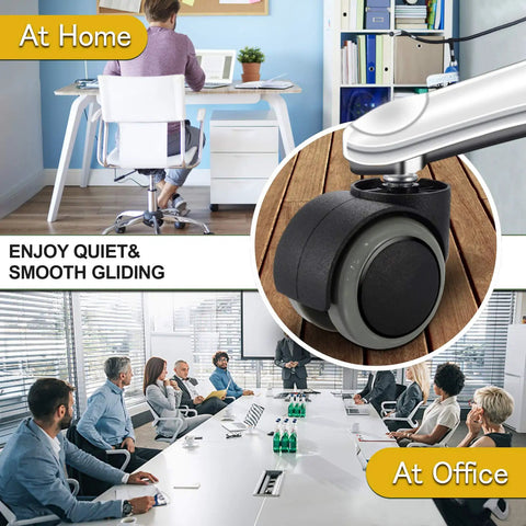 Roll Smooth Two Inch Office Chair Wheels Replacement For Ikea Chairs With 10 Mm Stem And 7/8 Inch Length Heavy Duty Swivel Casters Silent Glide in office setting.