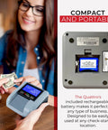 Compact and portable Fast Automatic Currency Counter And Counterfeit Detector with UV MG IR Sensors on countertop