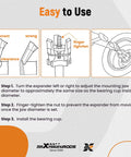 Diagram showing steps for using the Universal Bearing Cup Installer And Remover For Heavy Duty Axles Fits 11000 To 50000 Lb Trucks And Trailers