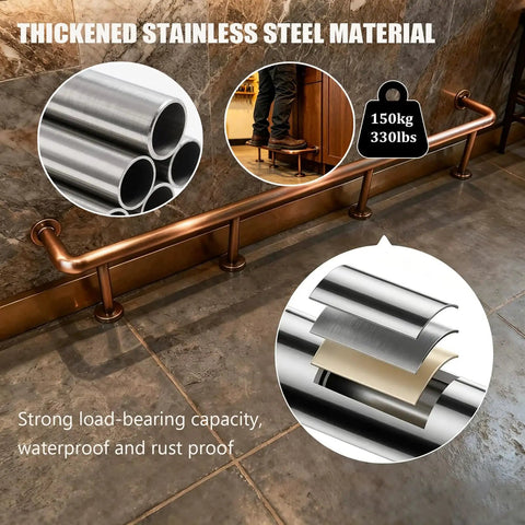 Heavy Duty Stainless Steel Bar Foot Rails And Kick Rack Brackets For Island Kitchens, 150kg capacity, thickened stainless steel.