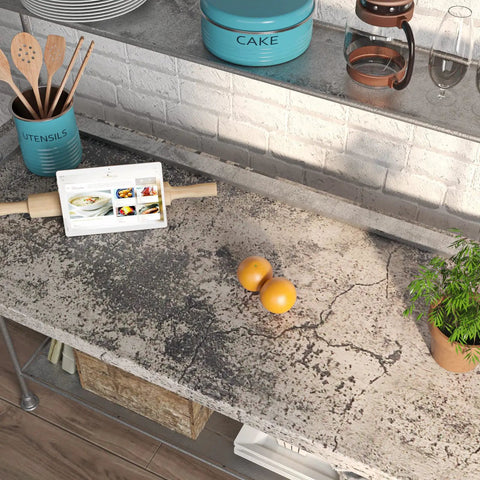 Kitchen countertop with Stained Grey Concrete Contact Paper 15.7in By 240in Peel And Stick Self Adhesive Removable Faux Cement Wallpaper