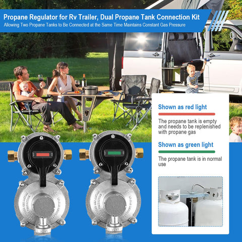 Two Tank Propane Regulator Kit With Auto Changeover And Two Hose Set That Keeps Your Camper Running Smooth LP Gas Regulator Two Stage Includes Propane Tank Gauge Durable Brass Fittings For Camper And Trailer Gas Systems