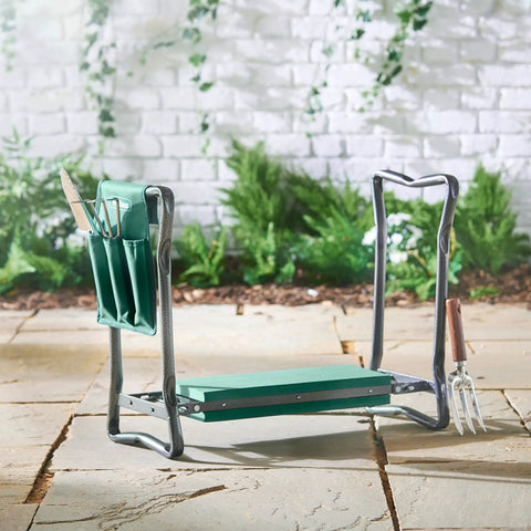 2 In 1 Portable Garden Kneeler Bench And Seat Stool With Tool Bag Accessory visible in garden setting