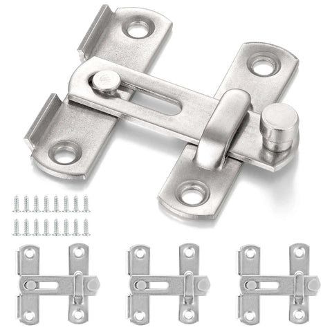 Four Pack Barn Door Latches Stainless Steel Brushed Nickel 1.89 Inch Square Flip Latches with screws for cabinets and closets
