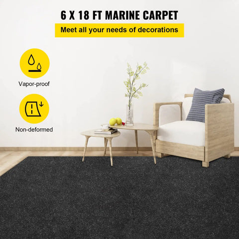 Heavy Duty Charcoal Black Marine Carpet Roll For Boats And Decks Waterproof Indoor Outdoor Patio Rug 0.18 Inch Thick Non Slip Polyester Flooring Built Tough For Dockside Adventures And Kickass Everyday Durability