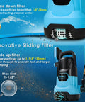 Beast Of A 1HP 750W Submersible Sump Pump With Sliding Filter For Clean And Dirty Water, highlighting filter mechanism.