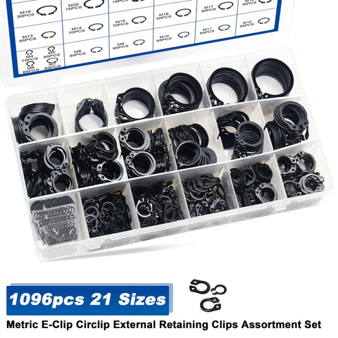 External Retaining Ring Kit Set All In One 1095 Piece Circlip Snap Ring Assortment in black alloy steel from M4 to M28