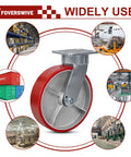 Built Like A Tank 8x2 Heavy Duty Casters Pair Kingpinless Polyurethane Wheels with metallic finish in a workshop setting.