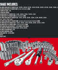 Heavy-Duty 105-Piece Socket Set With One Quarter Inch And Three Eighths Inch Drives Pro Grade Sockets Standard And Metric