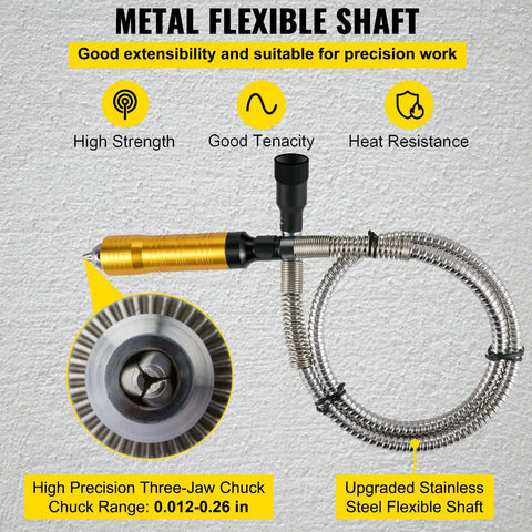 Close-up of Beast Pro Grade Flex Shaft Grinder Kit with 780W copper motor showing metal flexible shaft and 3-jaw chuck detail.