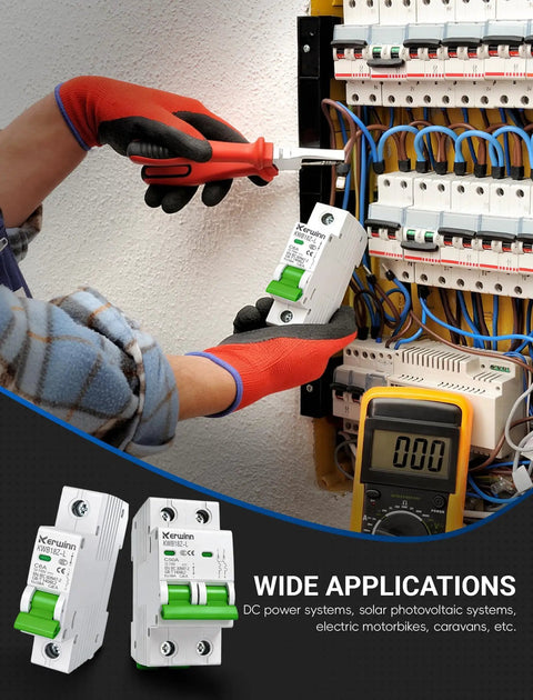 Installation of DC Miniature Circuit Breaker 12-110V DC 1 Pole 6A DIN Rail Mount for Battery Power Solar PV and RV Systems
