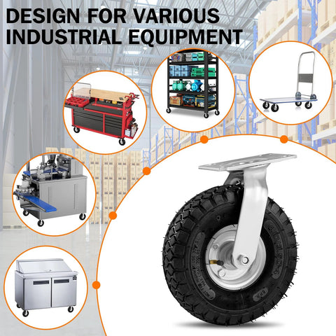 8 Inch Pneumatic Casters 4 Pack With 2 Swivel And 2 Rigid Heavy Duty Wheels 1200 Lbs Capacity for industrial equipment