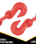 Tough As Nails Lever Load Binder For Half Inch Grade 70 Chain With 13000 Pound Working Load Limit And 52000 Break Strength Rock Solid Forged Steel Hauling Clamps Two Pack Heavy Duty Rigging Gear with heavy-duty red grab hooks.