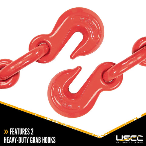 Tough As Nails Lever Load Binder For Half Inch Grade 70 Chain With 13000 Pound Working Load Limit And 52000 Break Strength Rock Solid Forged Steel Hauling Clamps Two Pack Heavy Duty Rigging Gear with heavy-duty red grab hooks.