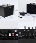 5 Watt Electric Guitar Amplifier Combo With Bluetooth And Headphone Output, 7 Preamp Models, shown with power adapter and controls.