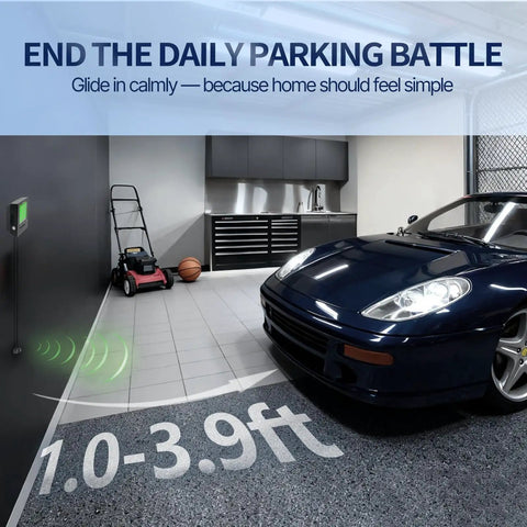 Adjustable Garage Parking Sensor with Tri Color LED Distance Indicator Ultrasonic Detection and Auto and Manual Modes for Safe Indoor