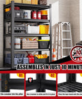 Beefy 5-Tier Wire Garage Shelving Unit With Adjustable Shelves, 2500 Lbs Capacity, Industrial Steel Storage Rack For Shop, Warehouse, Basement, Pantry And Garage Organization in black garage with storage items