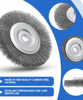 Six Pack Six Inch Carbon Steel Wire Wheel Brushes For Bench Grinders With Half To Five Eighth Arbor showing detail of bristle construction.