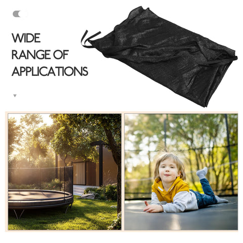 Trampoline Shade Net Weather Resistant Cover Tent For Backyard Sun Protection laid out, shown near sunny backyard trampoline setup
