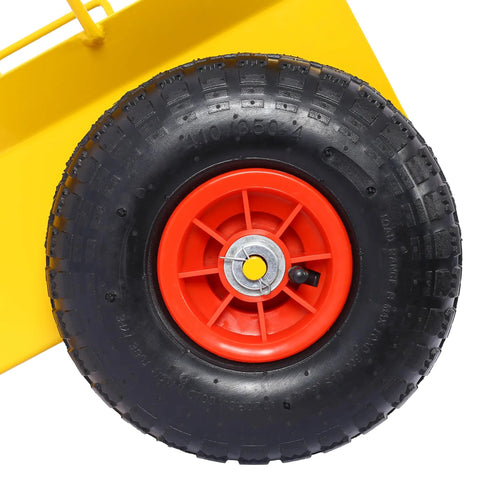 Close-up of 10 inch pneumatic tire from Rock Solid Heavy Duty Slab Cart With 10 Inch Pneumatic Tires And 600 Pound Capacity.