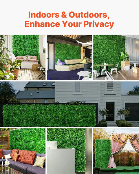 Artificial Boxwood Panel Set 24 Pack 20x20 Inch Green Hedge Wall Panels For Privacy Fences And Indoor Outdoor Garden Decor Sun Protected Color Retention And Durable Polyethylene Construction.