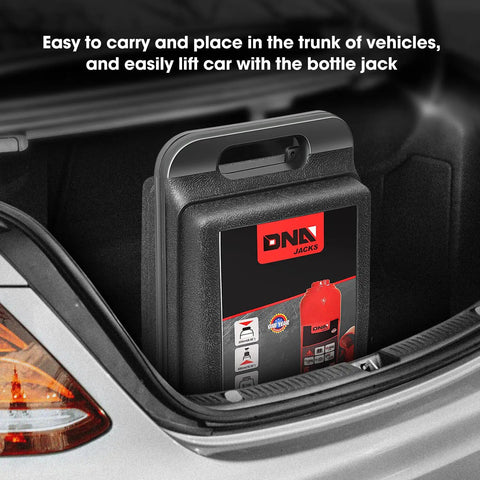 Heavy Duty 6 Ton Hydraulic Bottle Jack For Cars, Trucks And SUVs, Welded Steel Construction With Manual Handle in car trunk
