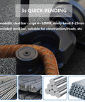 Badass Heavy Duty Electric Hydraulic Rebar Bender With Double Handles And Work Gloves Plus Straight Up Pro Level Portable Steel Cutter and Pipe Bending Tool That Knocks Out Precise Angles On Site, features bending steel bar range 4-32mm.