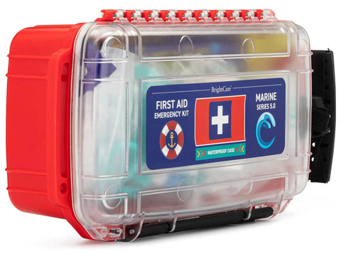 Marine Waterproof First Aid Kit For Boat Kayak And Beach With Floating Hard Case And Emergency Medical Supplies Survival Gear And Safety Essentials For All Water Adventures, red hard case