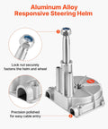 Boat Steering System Kit With 17 Ft Outboard Steering Cable And Aluminum Alloy Helm, detailed view of aluminum helm.