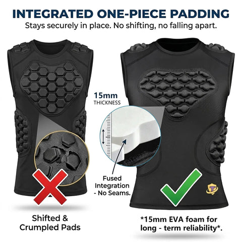 Youth Padded Compression Shirt Chest Protector Pads Heart Sternum Guard for Football Basketball Lacrosse with 15mm EVA foam