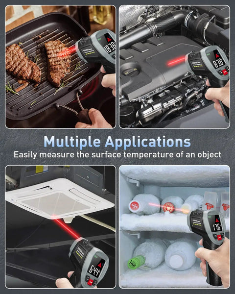 3 In 1 Infrared Thermometer Gun For Cooking, Grilling, Pizza Oven And Engine, Must Have Quick Minus 58F To 1112F Readings In 0.5s, Adjustable Emissivity, Pro Grade Digital Laser Temperature Gun, Includes Meat Probe And Carry Case.