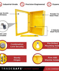 Heavy Duty Lockout Tagout Cabinet Wall Mount LOTO Storage Box Built Like A Tank With Twenty Two Shackle Holders showing interior features and adjustable shelves.