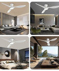 52 Inch Ceiling Fan With Lights Remote Control Modern Low Profile Design Quiet Reversible DC Motor in living room