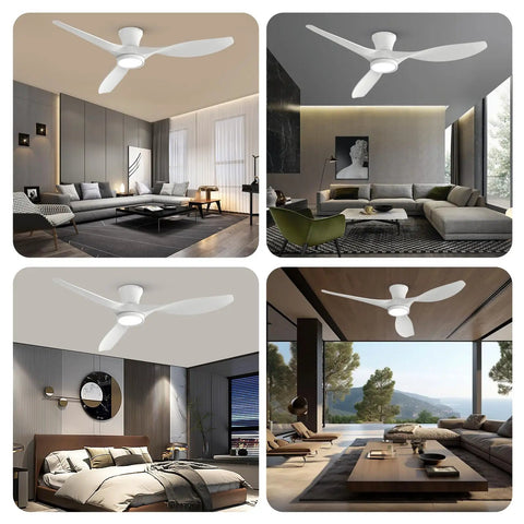 52 Inch Ceiling Fan With Lights Remote Control Modern Low Profile Design Quiet Reversible DC Motor in living room